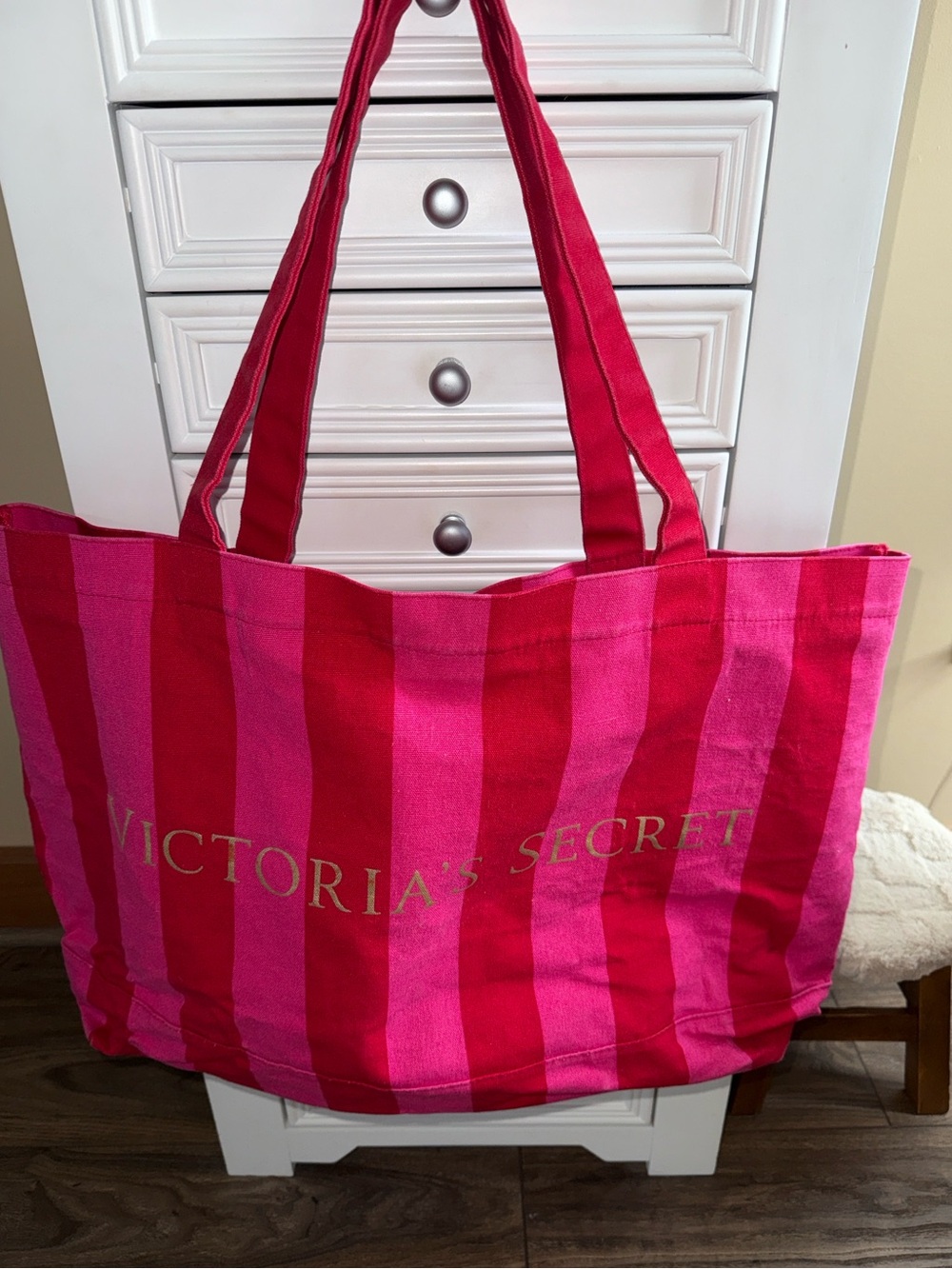 Victoria's Secret Pink & Red Striped Tote Bag